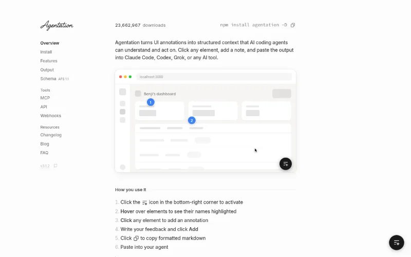 Agentation toolbar preview