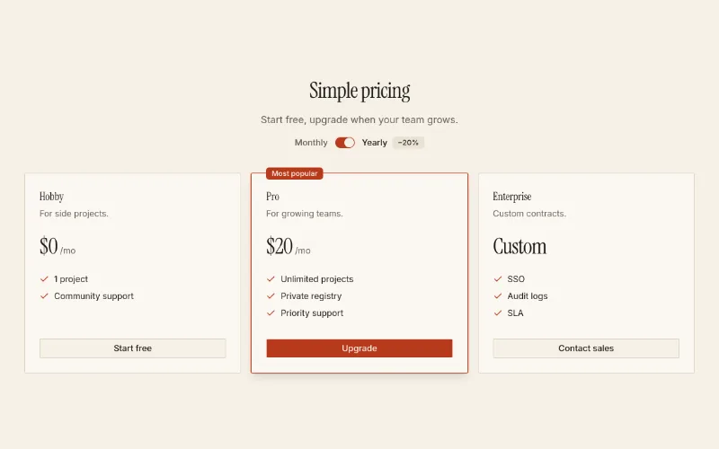 Pricing · Simple preview