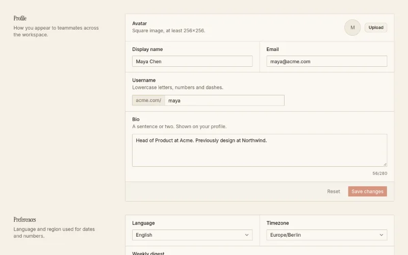 Settings form preview